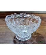 Crystal Footed Bowl Sawtooth Scalloped Rim Etched Frosted Rose Leaf Pattern - $59.00