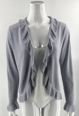 Ann Taylor Loft Cardigan Blue Gray Size Large Open Front Ruffle Womens Item image 7