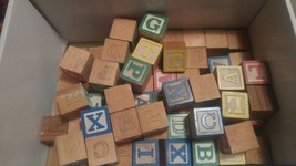 Vintage Mixed Wooden Building Blocks lot of 66 Letters Toy Spelling Alph... - £39.30 GBP
