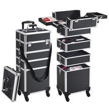 Rolling Makeup Travel Case Nail Tech Suitcase Cosmetic Train Case On Wheels - £129.95 GBP