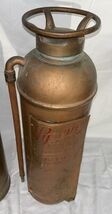 Set Of 2 Vintage Brass Copper Fire Extinguisher Soda PYRENE Empty 24" - $247.49