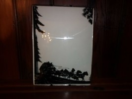 VINTAGE 1950  REVERSE PAINTING SILHOUETTE ON  GLASS OF STAGE COACH W/ SI... - $23.38
