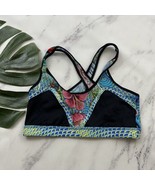 Luli Fama Fit Womens Sport Bra Size S Blue Black Retro Tattoo Print Mesh - $314.23 MXN