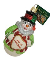 Glistening Romantic Snowman Old World Our 1st First Christmas Tree Ornament - £12.75 GBP