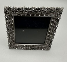 Picture Frame Silver Metal Rhinestones Glass Easel Marcasite 4.25 x 4.25 Ins. - £9.00 GBP