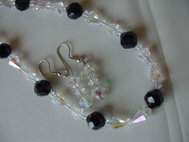 (v7) Austrian crystal + Black Onyx gemstone Beaded Necklace + earrings JEWELRY - £50.18 GBP