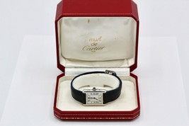 Cartier Must de Cartier Tank Watch 925 Sterling ARGENT Navy Blue Strap Ref.1614 - £1,844.05 GBP