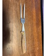 Wm A Rogers stainless steel japan Serving Fork 2 prong wood handle - $10.75 CAD