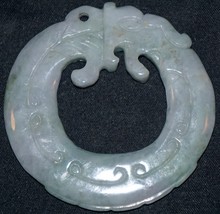 Burmese Jade Circular Dragon Pendant Sculpture Must See! - £219.17 GBP