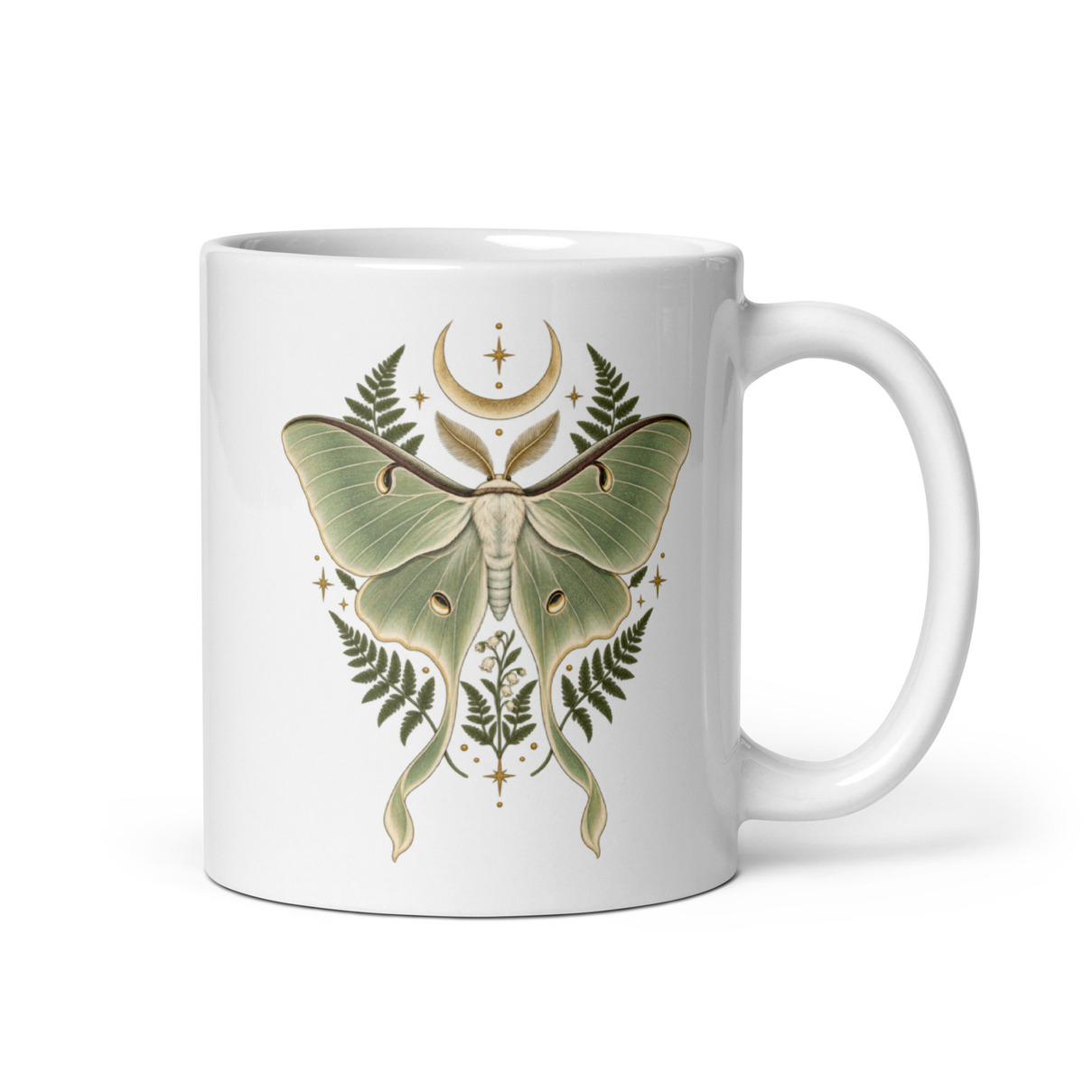 Luna Moth Moon Mug 11 oz - Celestial Botanical Gift