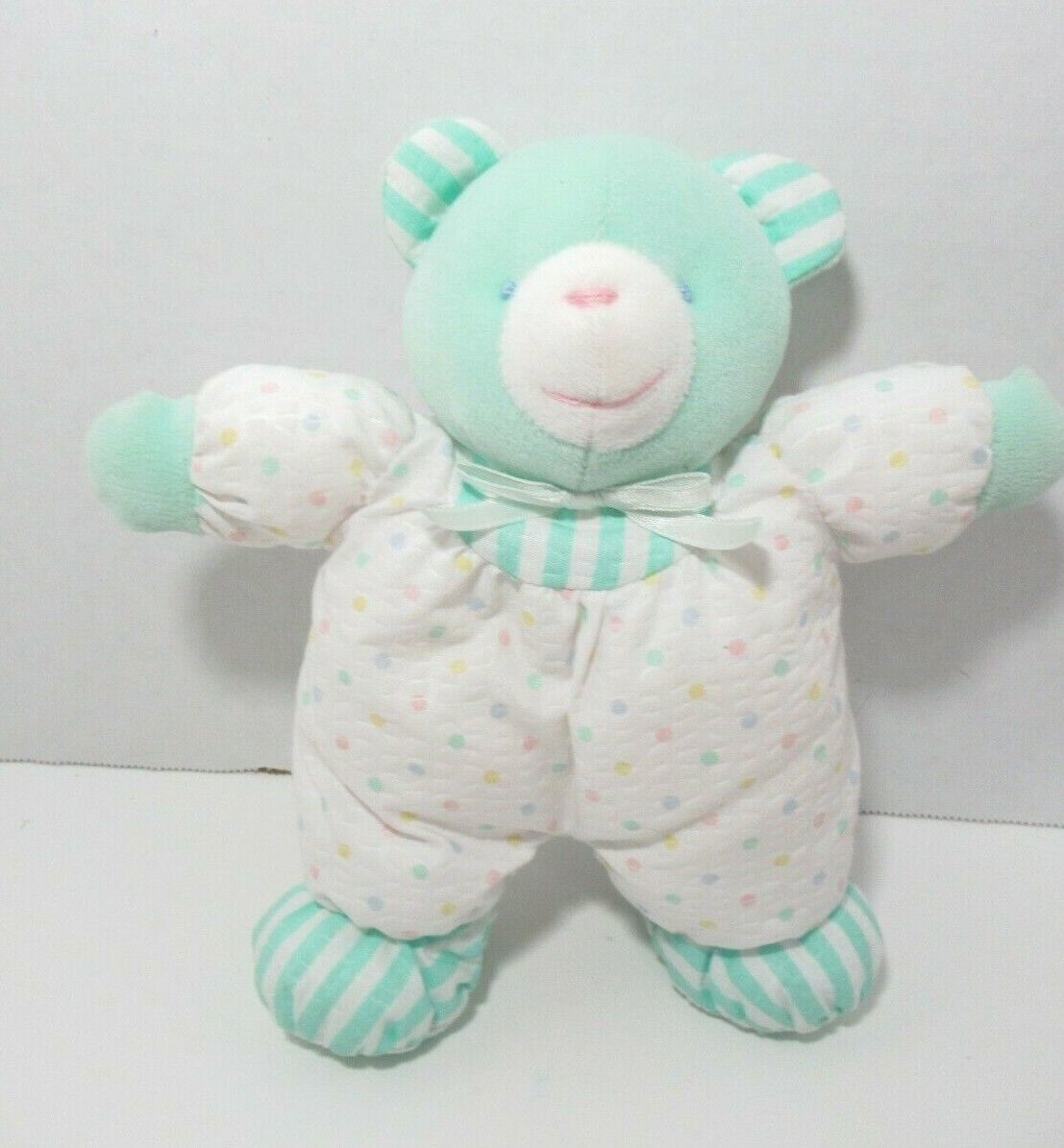 Eden Baby plush rattle green teddy bear stripes pastel pink blue polka dots bow - $49.49