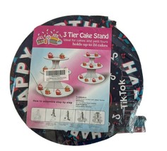 3 Tier Tik Tok Cupcake Stand Birthday Cardboard Dessert Party Supplies  - £5.23 GBP