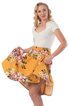 Full Flare High Waist Skirt w Pockets Yellow w Rose Pattern Size XL - He... - $27.20