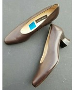 Anne Klein Brown Leather Heels Shoes 7N Italy - £31.33 GBP