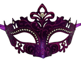 Purple Laser Cut Mardi Gras Princess Crystal Masquerade Mask - £7.76 GBP