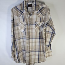 Mens Plains western wear Plaid Pearl snap Poly Cotton Brown/Blue Size Large Tall - £15.12 GBP