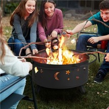 30In Wood Burning Fire Pit Stars &amp; Moons Fire Bowl With Poker Mesh Cover... - £103.03 GBP