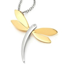 Girl Ladies Lovely Gold Silver Dragonfly Pendant Necklace Steel with CZ - £35.13 GBP
