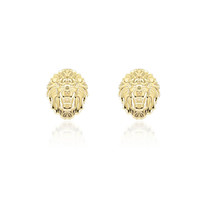 14K Solid Gold Small Roaring Lion Stud Earrings - Yellow - $119.90