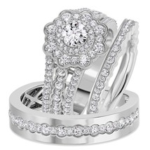 3.04 Ctw Real Moissanite 14K White Gold Over Wedding His &amp; Her Trio Ring... - $3,432.81 MXN