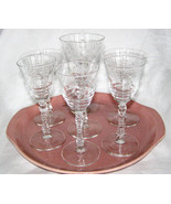 VINTAGE SET OF 7 MID-CENTURY STEMWARE GLASSES - 3 SIZES- ETCHED DESIGN- ... - $169.35 MXN