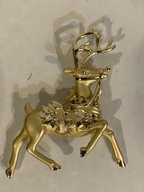 Vintage Gold Tone Christmas Reindeer Large Brooch Pin 2 1/2” x 3” - $11.75