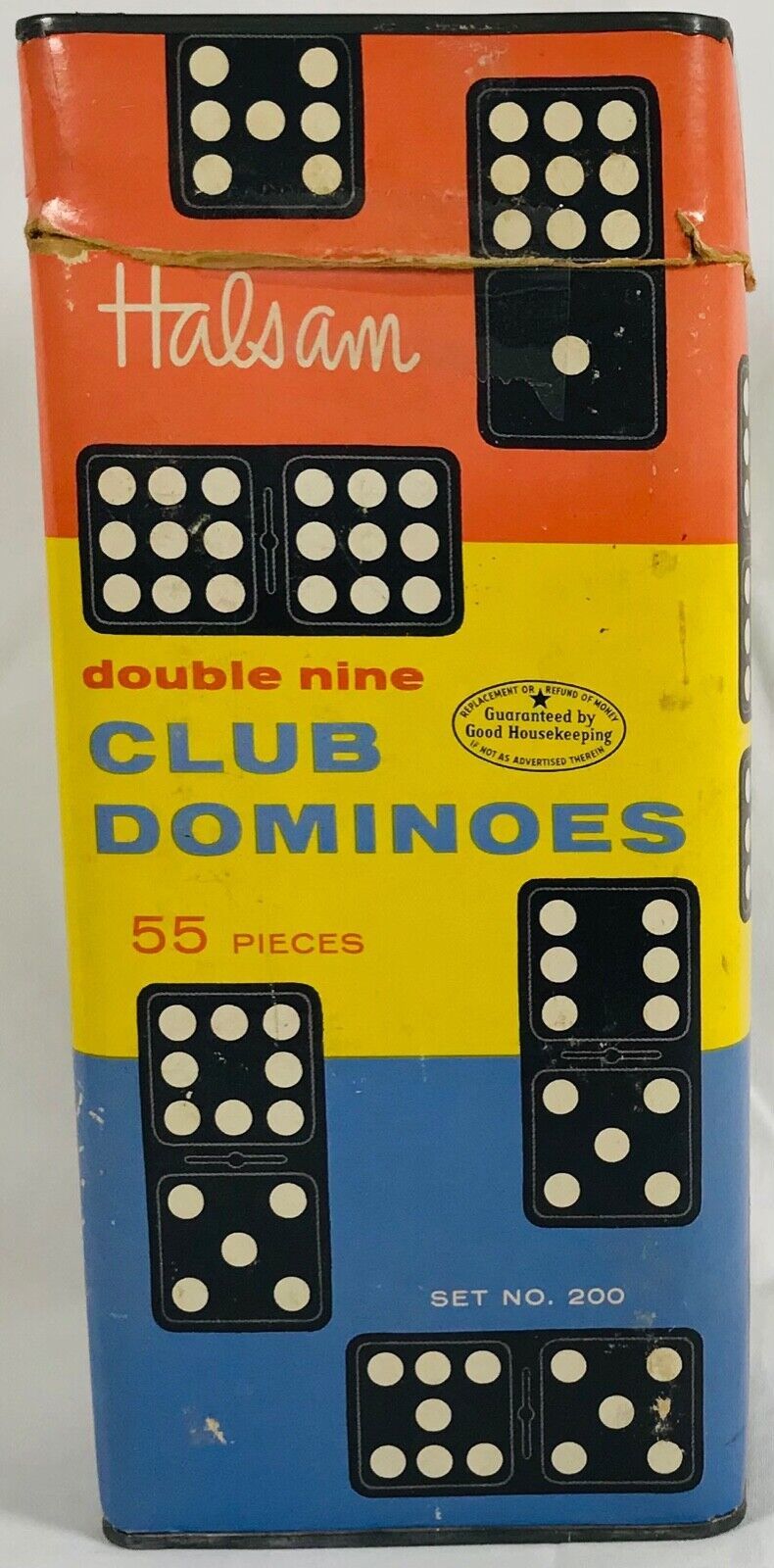  VINTAGE HALSAM Double Nine CLUB DOMINOES SET NO. 200 - Box Good Color - $12.82