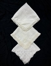 Vtg 50s 60s MCM White Lace Edge Diamond Lot of 3 Linen Square Handkerchiefs - £15.45 GBP
