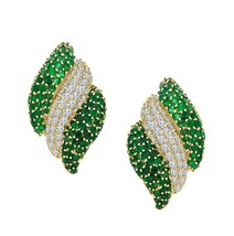 2Ct Round Simulated Green Emerald &amp; CZ Cluster Stud Earrings Yellow Gold Plated - £66.02 GBP