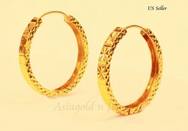 18k solid gold hoop sparkling earring from Thailand #35  - £315.02 GBP