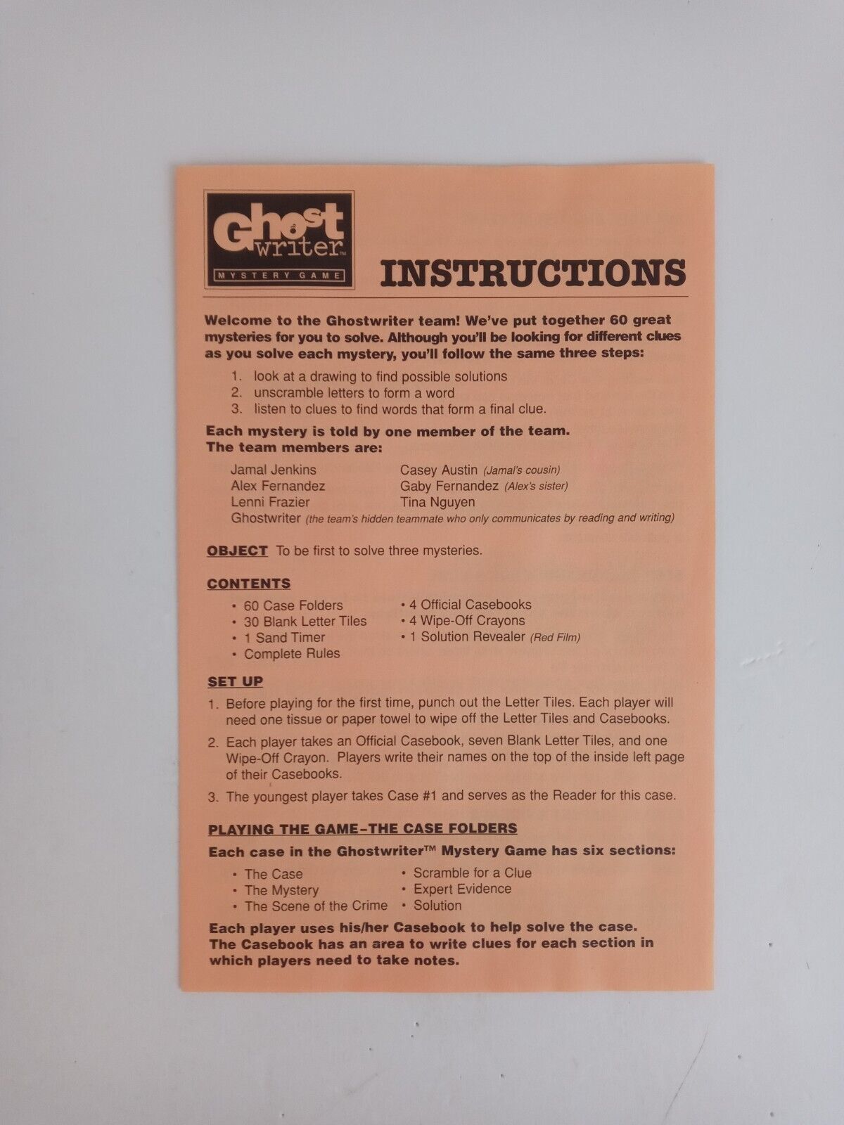1995 Ghost Writer Mystery Game Replacement Part Instructions - $3.87