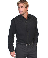 Men&#39;s Western Shirt Long Sleeve Rockabilly Country Cowboy Black Tooled F... - $90.97