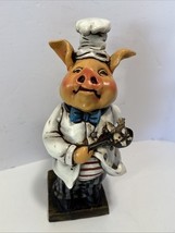 Vintage French Chef Pig Bar Figure Statue Holding Pan With Bird - $39.59