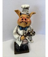 Vintage French Chef Pig Bar Figure Statue Holding Pan With Bird - $54.14 CAD