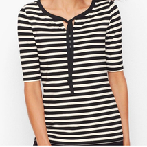 Talbots Stripe Shirt Womens Sp Sailor Nautical Tie Neck Jersey Knit Stretch - £9.90 GBP