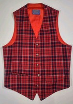 Vintage Pendleton Mens Small Vest Tartan Plaid USA Made Virgin Wool Pockets Red - £17.01 GBP