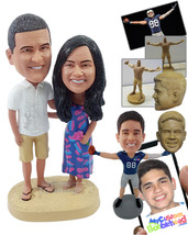 Personalized Bobblehead HAppy couple on vacation wearing beach shirt and dress - - £124.24 GBP
