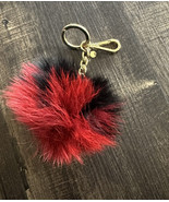 Michael Kors Bicolor Red/Black Fur Pom-pom KeyChain Fob Gold Tone Hardwa... - $765.57 MXN