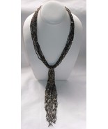 Dark Metallic Beaded Fashion Necklace with Fringe - £7.00 GBP