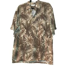 Pierre Cardin Mens Hawaiian Leaf Print Short Sleeve Button Up Shirt Brow... - $12.82