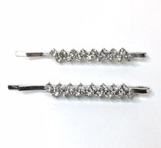 Lot of 2 Colorless / White Rhinestone Hair Bobby Pins Clips Prom Bridal ... - $8.00