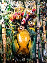 Bouquet of flowers in the jungle, stained glass panel with natural stones decora - £23.59 GBP
