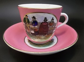 Antique English Tea Cup Saucer Welsh Costumes North Wales Bone China Pink - £21.68 GBP