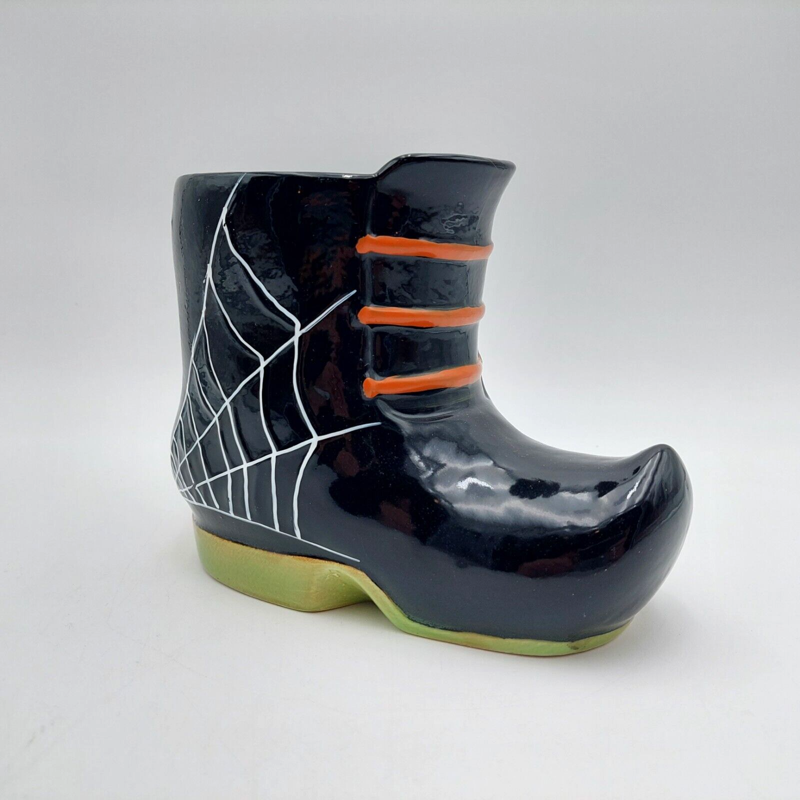 Primary image for Yankee Candle Halloween Black Witch Boot Jar Candle Holder Spider Web Limited Ed