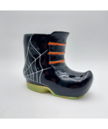 Yankee Candle Halloween Black Witch Boot Jar Candle Holder Spider Web Li... - £22.38 GBP