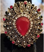 HURREM SULTAN ~ RED ~ Turkish Goldtone Ring with Gemstones ~ Size 7 ~ Je... - €21,40 EUR