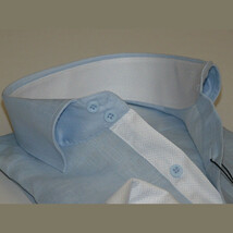 Mens 100% Linen Summer Shirt J.Valintin Turkey-Usa High Collar OBR78-09 Blue image 3