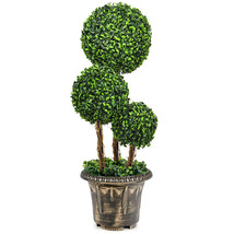 Costway 30 Artificial Topiary Triple Ball Tree Indoor Outdoor Decoration Green - £92.25 GBP