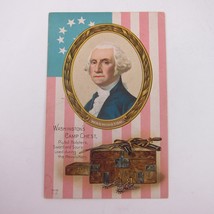 Postcard George Washington Portrait Camp Chest Flag Patriotic Antique Unposted - £7.91 GBP