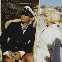 Some Like it Hot Tony Curtis on beach in chair Marilyn Monroe kneels 12x12 photo - £14.21 GBP